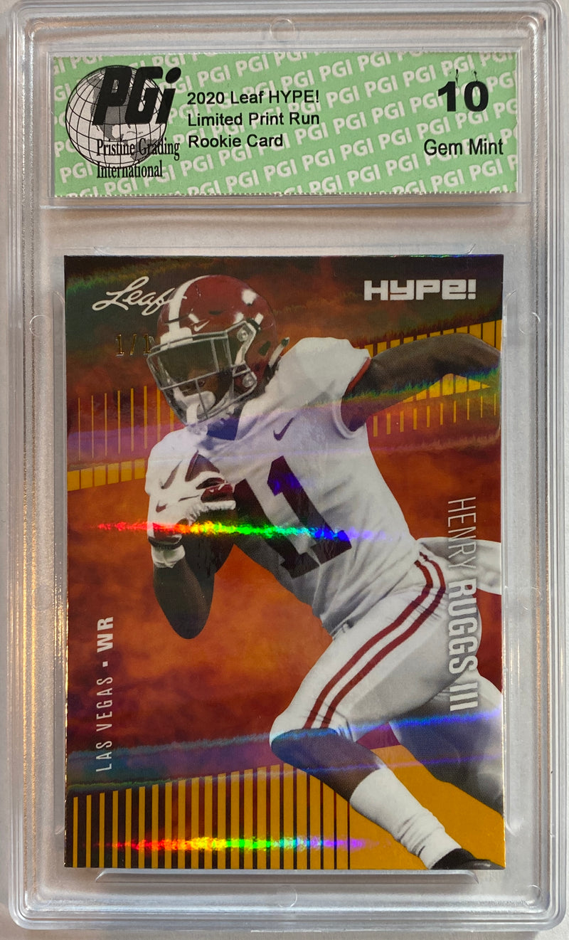 Henry Ruggs III Rookie Card Las Vegas PGI 10 Gem Mint Football Trading Card 2020 Leaf HYPE! #37 Gold Shimmer, 1 of 1