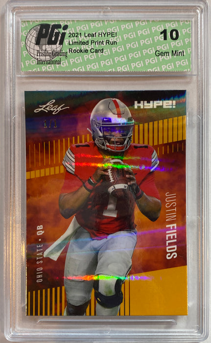 Justin Fields 2021 Leaf HYPE! #50 Gold Shimmer, 1 of 1 Rookie Card PGI 10