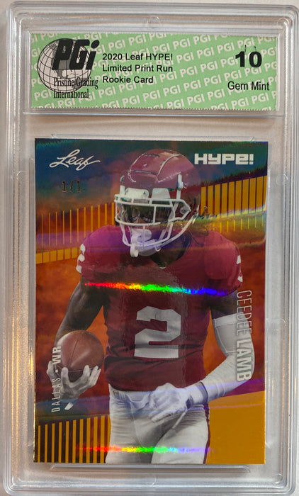CeeDee Lamb 2020 Leaf HYPE! #35A Gold Shimmer, 1 of 1 Rookie Card PGI 10