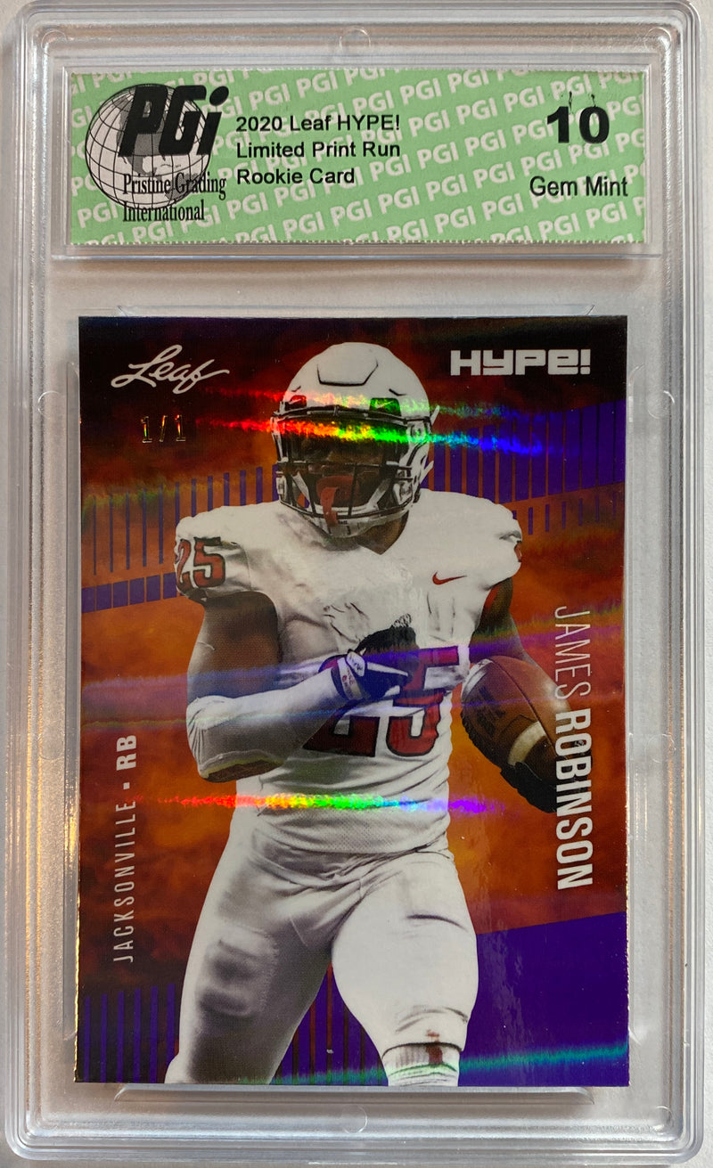 James Robinson Rookie Card Jacksonville PGI 10 Gem Mint Football Trading Card 2020 Leaf HYPE! #39 Purple Shimmer, 1 of 1