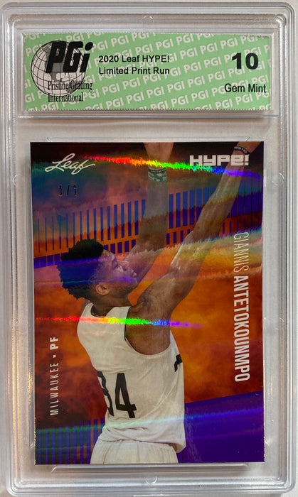 Giannis Antetokounmpo 2020 Leaf HYPE! #48 Purple Shimmer 1/1 Rare Card PGI 10