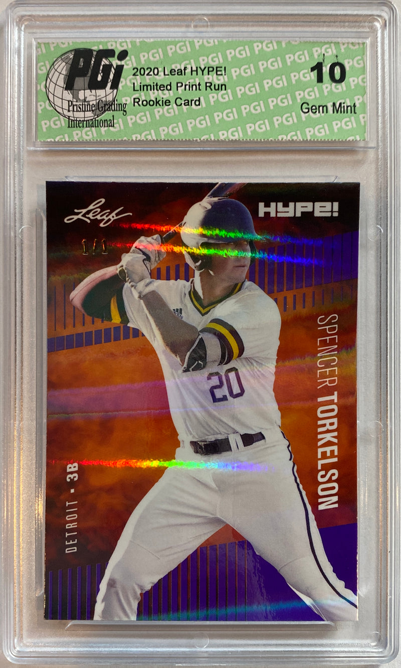 Spencer Torkelson 2020 Leaf HYPE #41 Purple Shimmer, 1 of 1 Rookie Card PGI 10