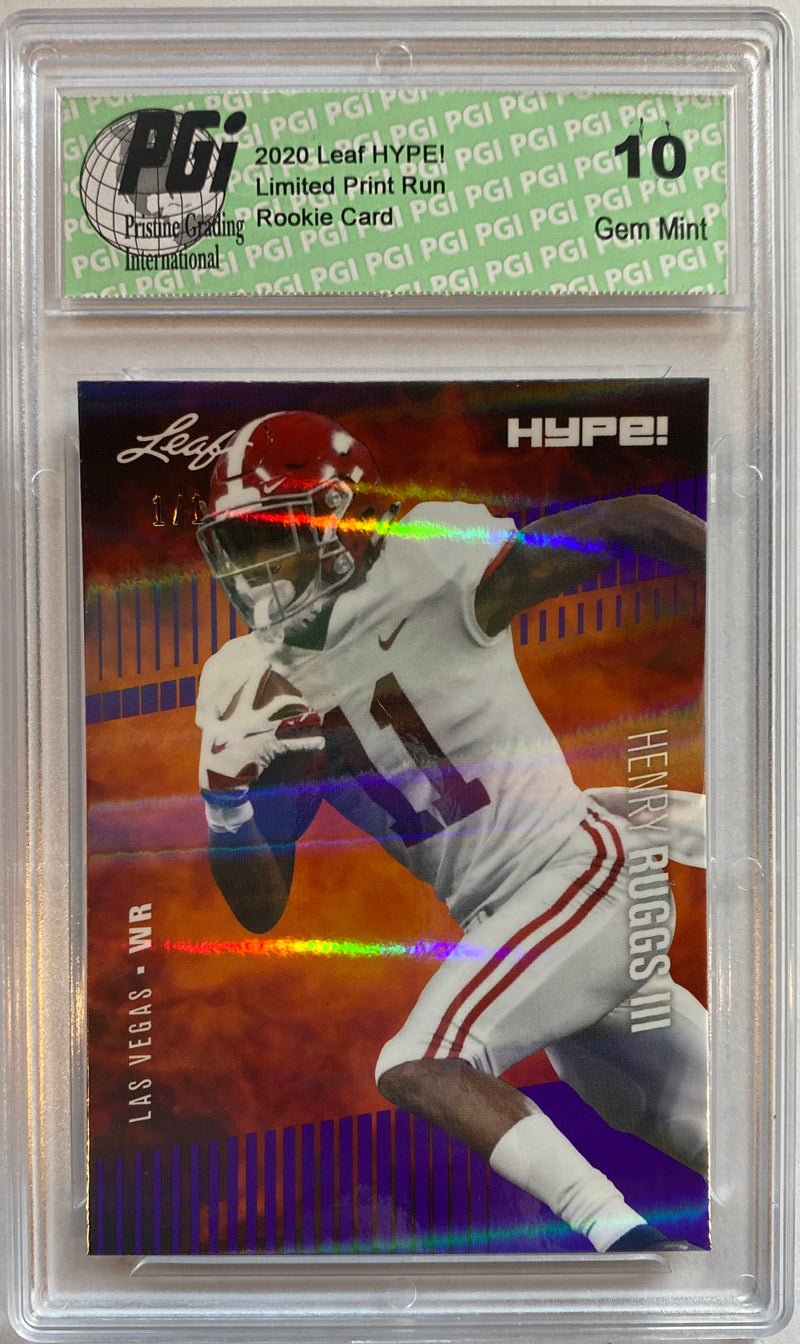 Henry Ruggs III Rookie Card Las Vegas PGI 10 Gem Mint Football Trading Card 2020 Leaf HYPE! #37 Purple Shimmer, 1 of 1