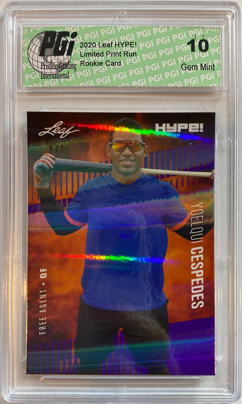 Yoelqui Cespedes 2020 Leaf HYPE! #42 Purple Shimmer, 1 of 1 Rookie Card PGI 10