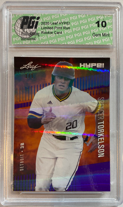 Spencer Torkelson 2020 Leaf HYPE! #41A Purple Shimmer, 1 of 1 Rookie Card PGI 10