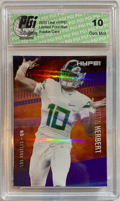 Justin Herbert 2020 Leaf HYPE! #27A Purple Shimmer, 1 of 1 Rookie Card PGI 10