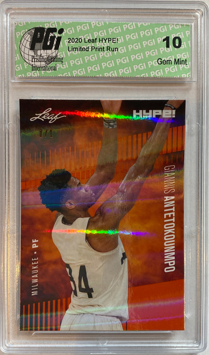 Giannis Antetokounmpo 2020 Leaf HYPE! #48 Orange Shimmer 1/1 Rare Card PGI 10