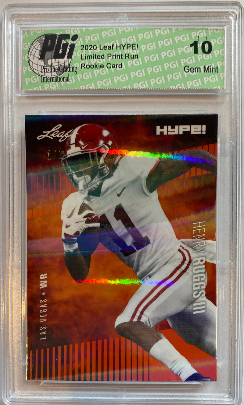 Henry Ruggs III Rookie Card Las Vegas PGI 10 Gem Mint Football Trading Card 2020 Leaf HYPE! #37 Orange Shimmer 1 of 1