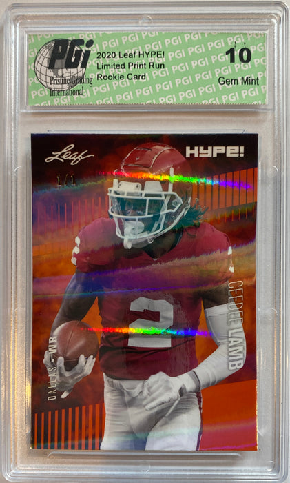 CeeDee Lamb 2020 Leaf HYPE! #35A Orange Shimmer 1 of 1 Rookie Card PGI 10