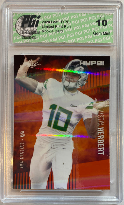 Justin Herbert 2020 Leaf HYPE! #27A Orange Shimmer 1 of 1 Rookie Card PGI 10