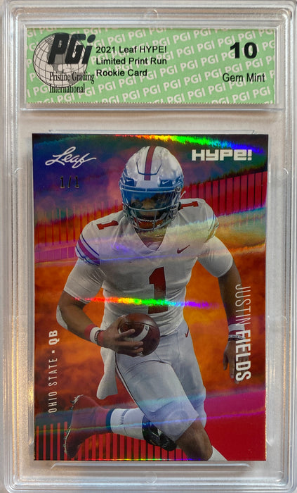 Justin Fields 2021 Leaf HYPE! #50A Red Shimmer 1 of 1 Rookie Card PGI 10