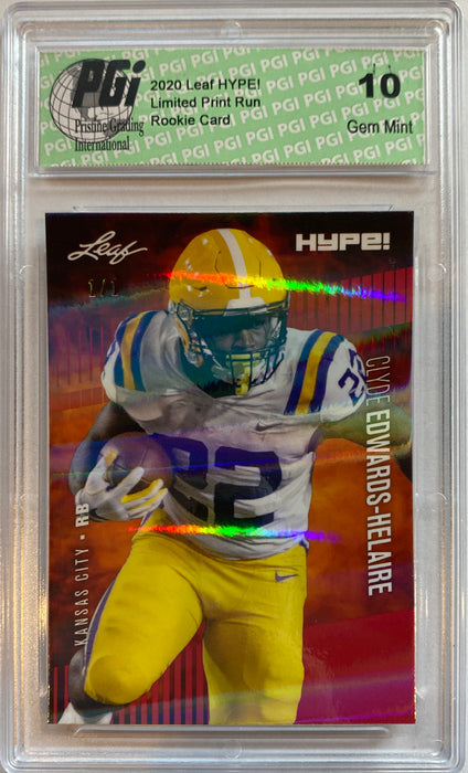 Clyde Edwards-Helaire 2020 Leaf HYPE! #36 Red Shimmer 1 of 1 Rookie Card PGI 10