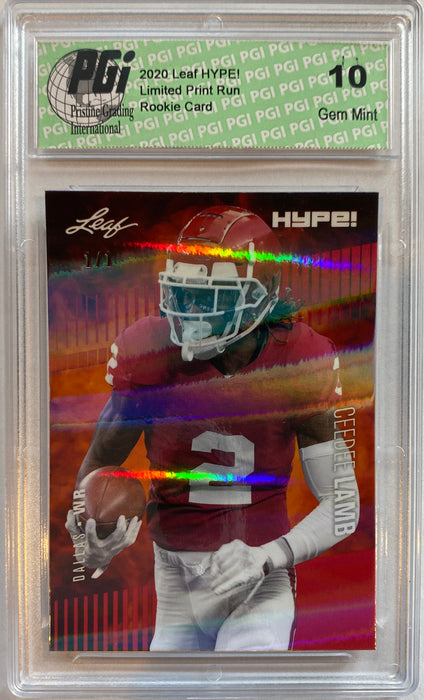 CeeDee Lamb 2020 Leaf HYPE! #35A Red Shimmer 1 of 1 Rookie Card PGI 10