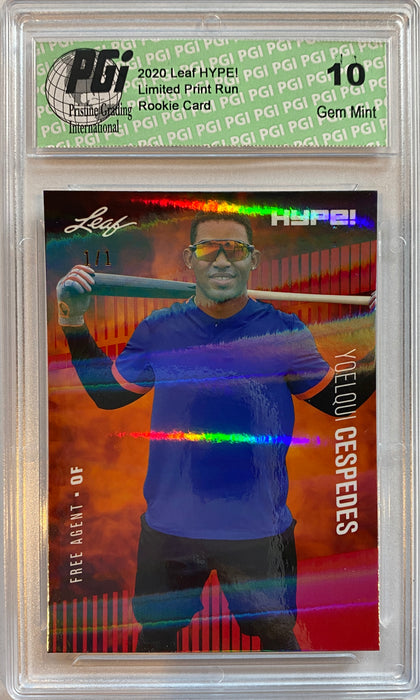 Yoelqui Cespedes 2020 Leaf HYPE! #42 Red Shimmer 1 of 1 Rookie Card PGI 10