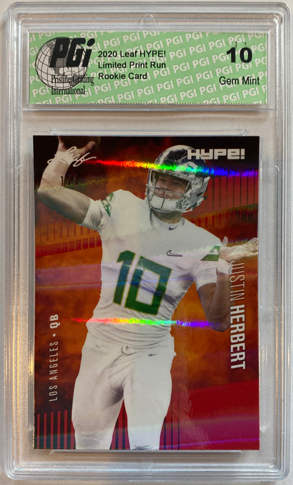 Justin Herbert 2020 Leaf HYPE! #27A Red Shimmer 1 of 1 Rookie Card PGI 10