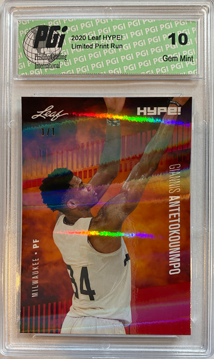 Giannis Antetokounmpo 2020 Leaf HYPE! #48 Red Shimmer 1 of 1 Rookie Card PGI 10