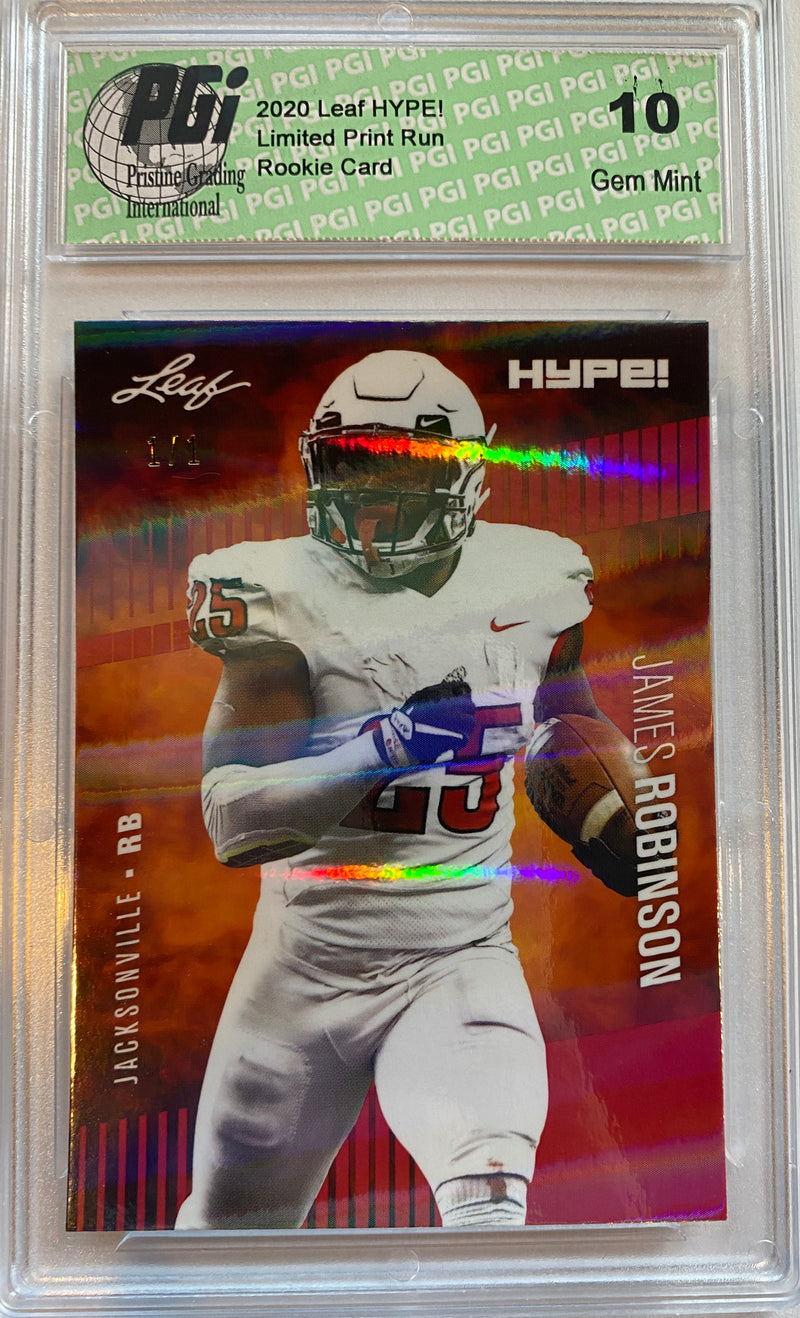 James Robinson Rookie Card Jacksonville PGI 10 Gem Mint Football Trading Card 2020 Leaf HYPE! #39 Red Shimmer 1 of 1