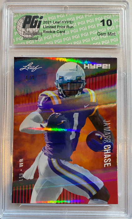 Ja'marr Chase 2021 Leaf HYPE! #52 Red Shimmer 1 of 1 Rookie Card PGI 10