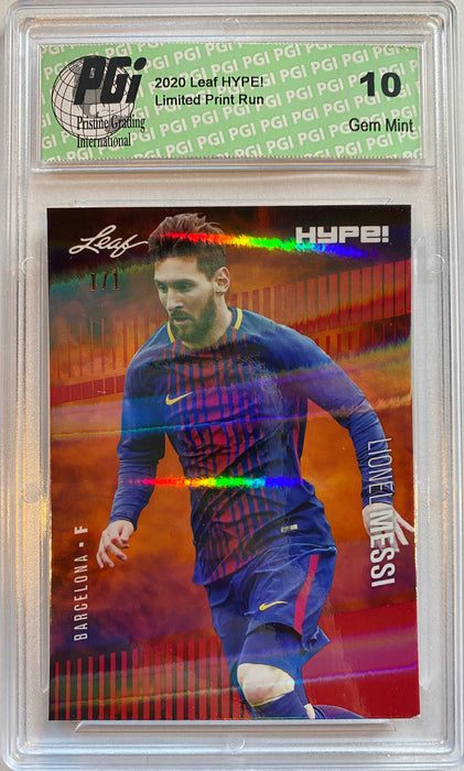 Lionel Messi 2020 Leaf HYPE! #46 Red Shimmer 1 of 1 Rare Card PGI 10
