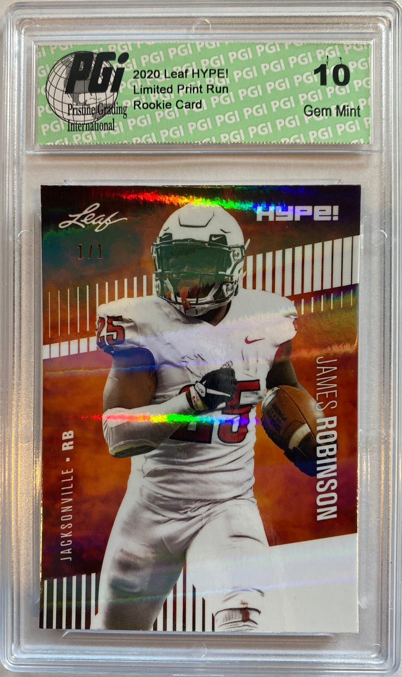 James Robinson Rookie Card Jacksonville PGI 10 Gem Mint Football Trading Card 2020 Leaf HYPE! #39 White Shimmer 1 of 1