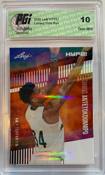 Giannis Antetokounmpo 2020 Leaf HYPE! #48 White Shimmer 1/1 Rare Card PGI 10