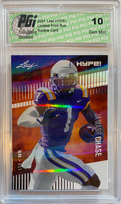Ja'marr Chase 2021 Leaf HYPE! #52 White Shimmer 1 of 1 Rookie Card PGI 10