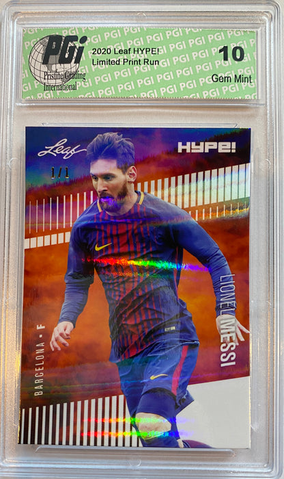 Lionel Messi 2020 Leaf HYPE! #46 White Shimmer 1 of 1 Rare Card PGI 10