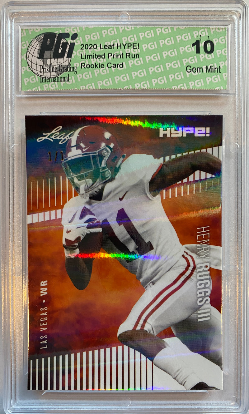 Henry Ruggs III Rookie Card Las Vegas PGI 10 Gem Mint Football Trading Card 2020 Leaf HYPE! #37 White Shimmer 1 of 1