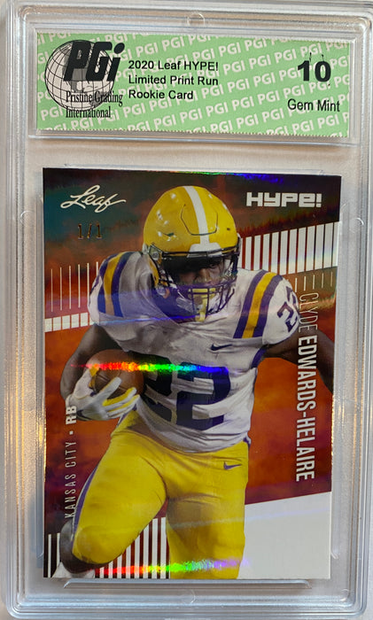 Clyde Edwards-Helaire 2020 Leaf HYPE! #36 White Shimmer 1/1 Rookie Card PGI 10