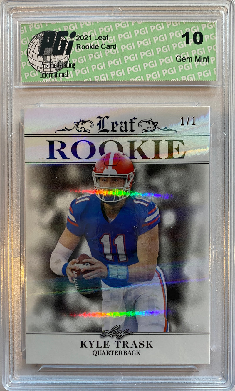 Kyle Trask Rookie Card Tampa Bay PGI 10 Gem Mint Football Trading Card 2021 Leaf Exclusive #2 White Shimmer, 1/1