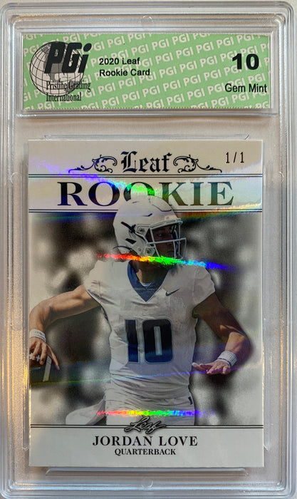 Jordan Love 2020 Leaf Exclusive #3 White Shimmer, 1/1 Rookie Card PGI 10