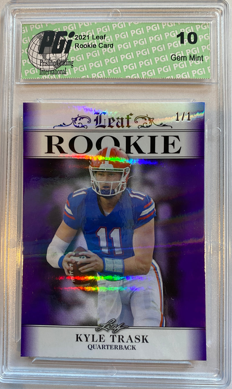 Kyle Trask Rookie Card Tampa Bay PGI 10 Gem Mint Football Trading Card 2021 Leaf Exclusive #2 Purple Shimmer, 1/1