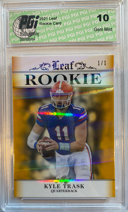 Kyle Trask 2021 Leaf Exclusive #2 Gold Shimmer, 1/1 Rookie Card PGI 10