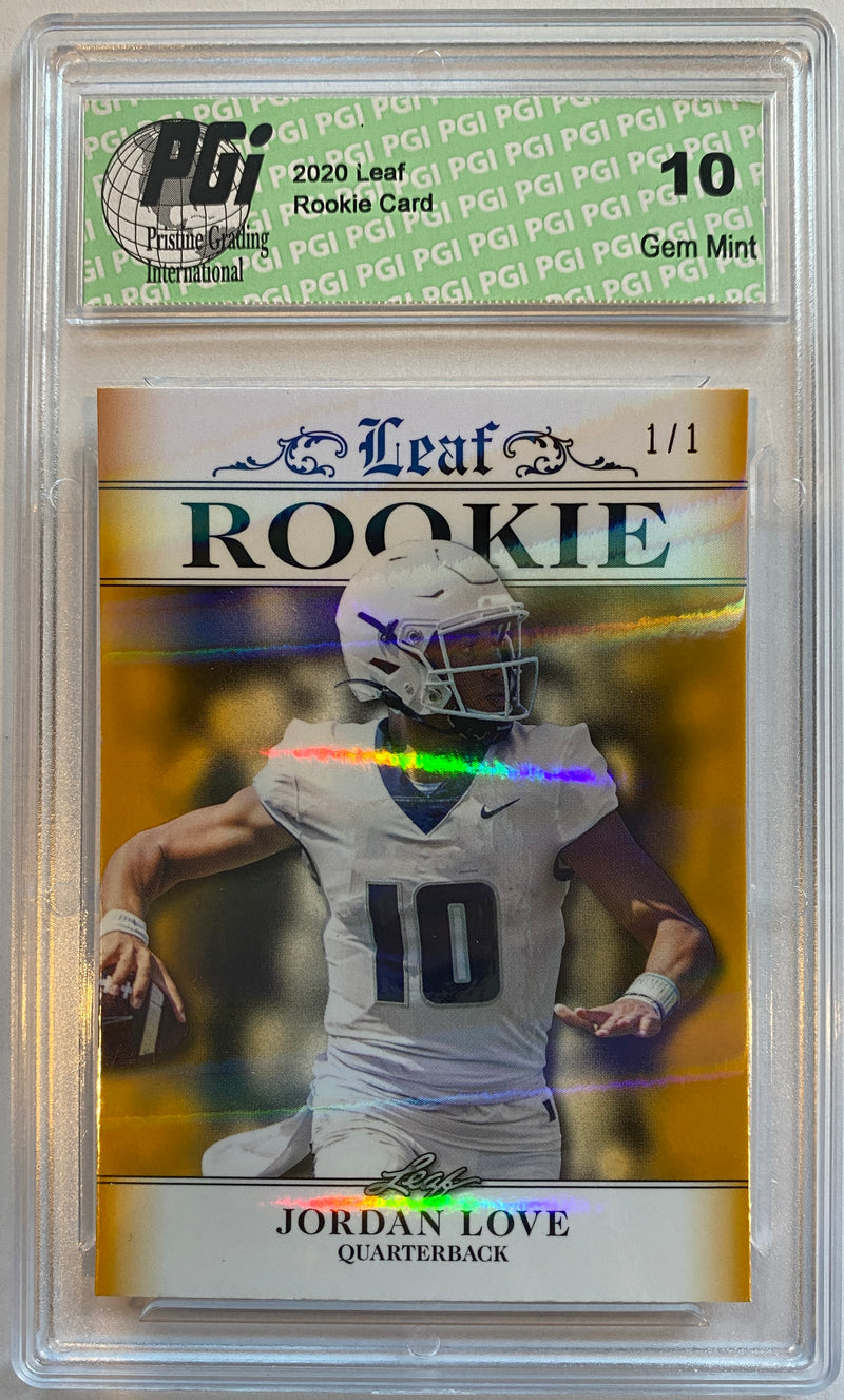 Jordan Love Rookie Card Green Bay PGI 10 Gem Mint Football Trading Card 2020 Leaf Exclusive #3 Gold Shimmer, 1/1