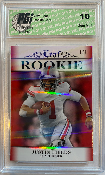 Justin Fields 2021 Leaf Exclusive #1 Red Shimmer, 1/1 Rookie Card PGI 10