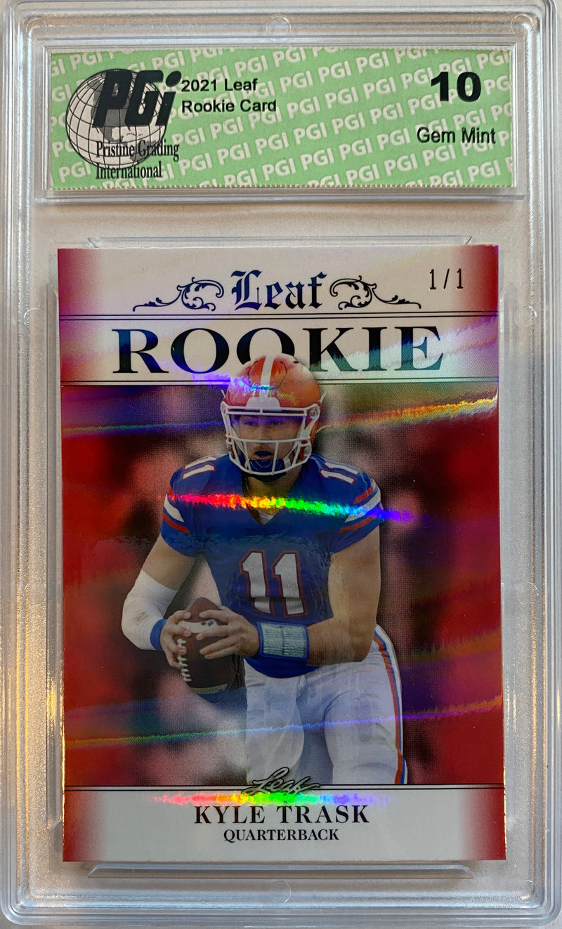 Kyle Trask Rookie Card Tampa Bay PGI 10 Gem Mint Football Trading Card 2021 Leaf Exclusive #2 Red Shimmer, 1/1