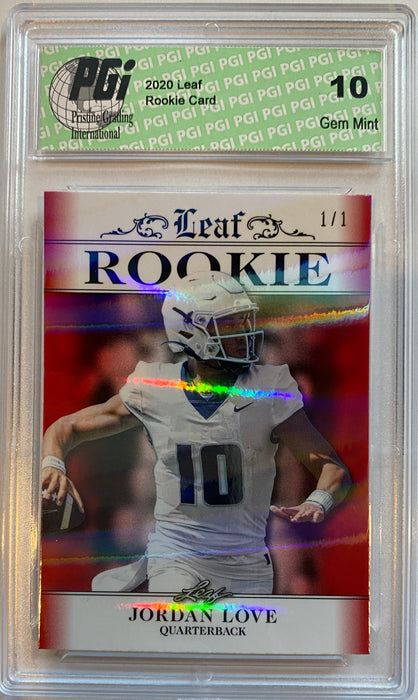 Jordan Love 2020 Leaf Exclusive #3 Red Shimmer, 1/1 Rookie Card PGI 10