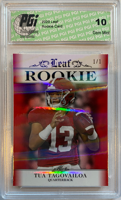 Tua Tagovailoa 2020 Leaf Exclusive #5 Red Shimmer, 1/1 Rookie Card PGI 10