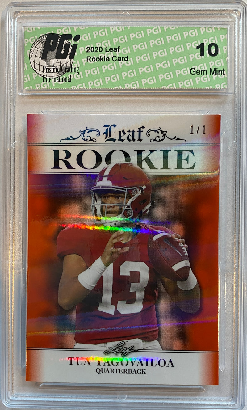 Tua Tagovailoa Rookie Card Miami PGI 10 Gem Mint Football Trading Card 2020 Leaf Exclusive #5 Orange Shimmer, 1/1