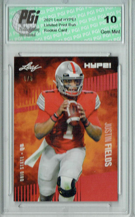 Justin Fields 2021 Leaf HYPE! #50 Red, The 1 of 5 Rookie Card PGI 10