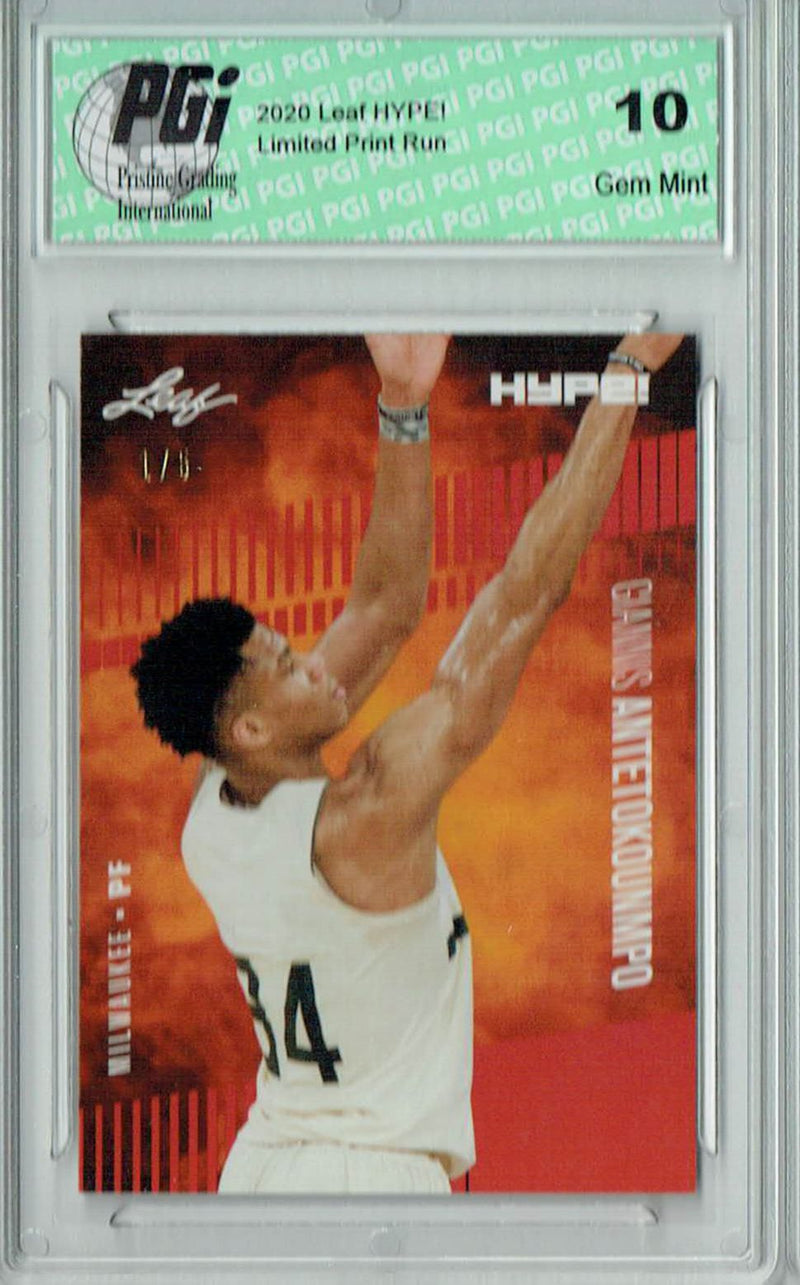 Giannis Antetokounmpo 2020 Leaf HYPE! #48 Red, The 1 of 5 Rare Card PGI 10