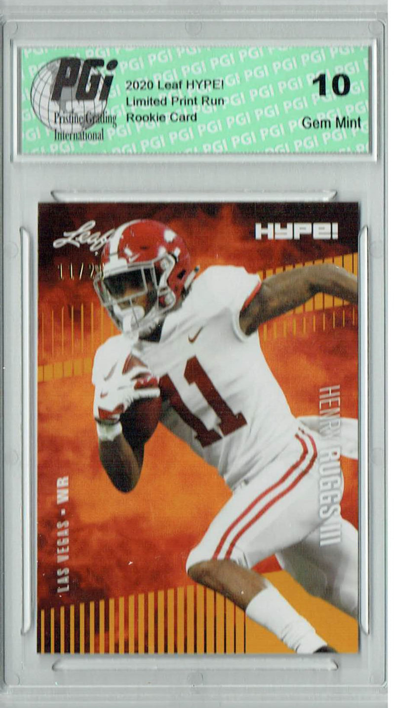 Henry Ruggs III Rookie Card Las Vegas PGI 10 Gem Mint Football Trading Card 2020 Leaf HYPE! #37 Gold, Jersey #11 of 25