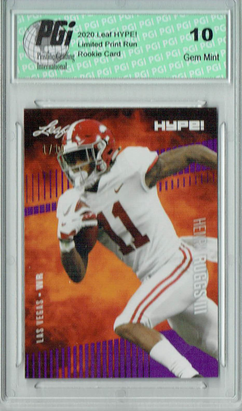 Henry Ruggs III Rookie Card Las Vegas PGI 10 Gem Mint Football Trading Card 2020 Leaf HYPE! #37 Purple, The 1 of 10