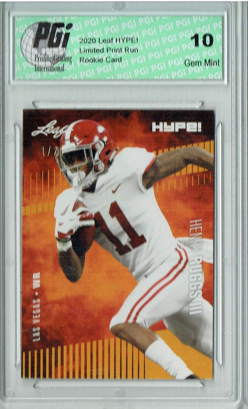 Henry Ruggs III Rookie Card Las Vegas PGI 10 Gem Mint Football Trading Card 2020 Leaf HYPE! #37 Gold, The 1 of 25