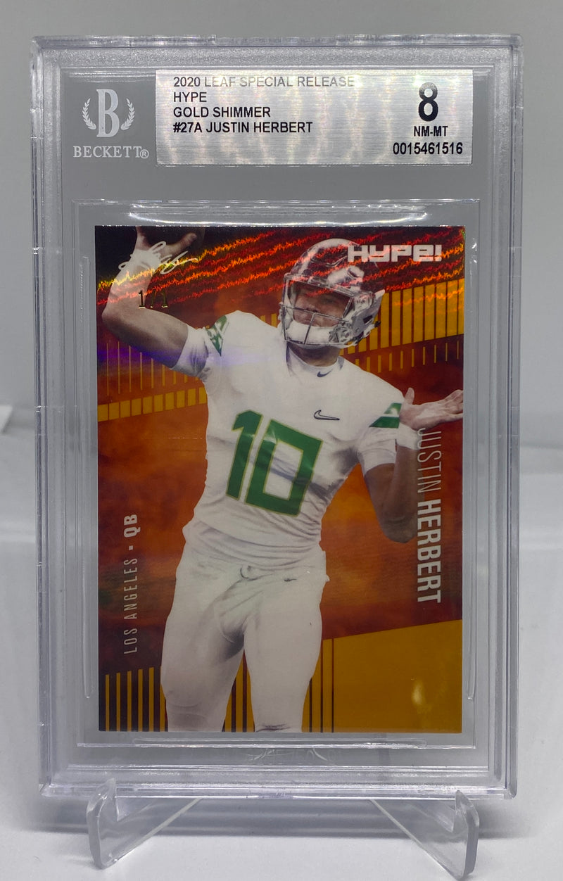 BGS 8 Justin Herbert 2020 Leaf HYPE #27A Rookie Card Gold Shimmer 1 of 1