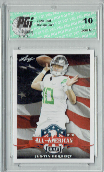 @ Justin Herbert 2020 Leaf Draft Football #63 All-American Rookie Card PGI 10