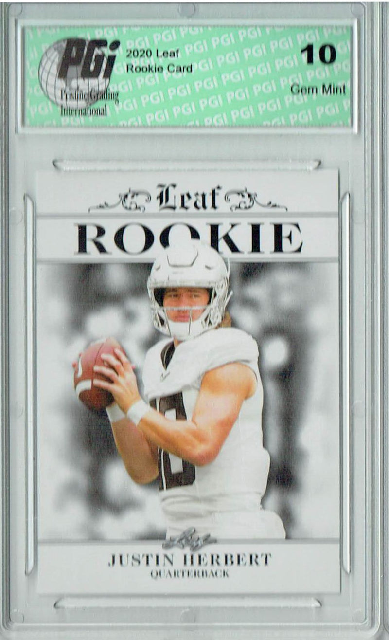 Justin Herbert Rookie Card Los Angeles PGI 10 Gem Mint Football Trading Card 2020 Leaf Exclusive #4 Only 5000 Made
