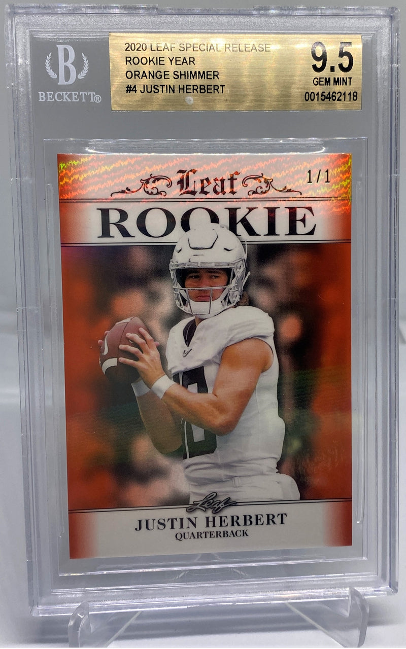 BGS 9.5 Justin Herbert 2020 Leaf Special #4 Rookie Card Orange Shimmer 1/1