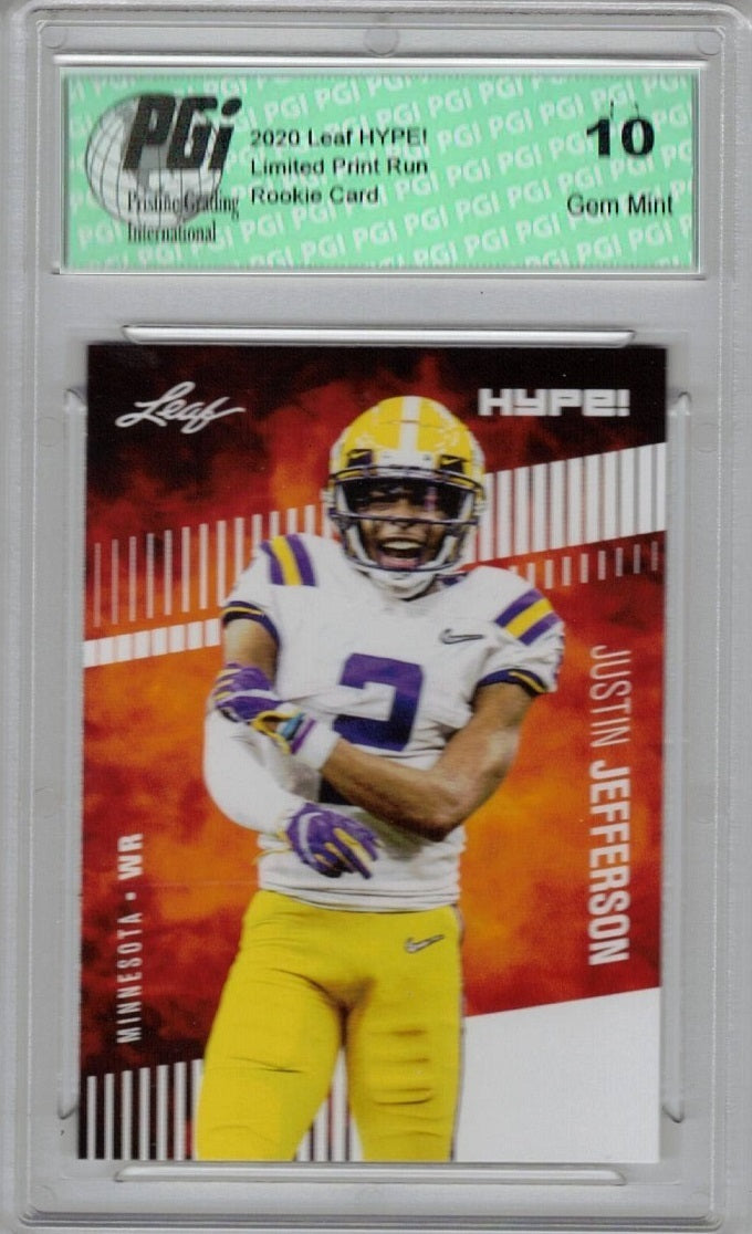 Justin Jefferson Rookie Card Minnesota PGI 10 Gem Mint Football Trading Card 2020 Leaf HYPE! #54 Only 5000 Made