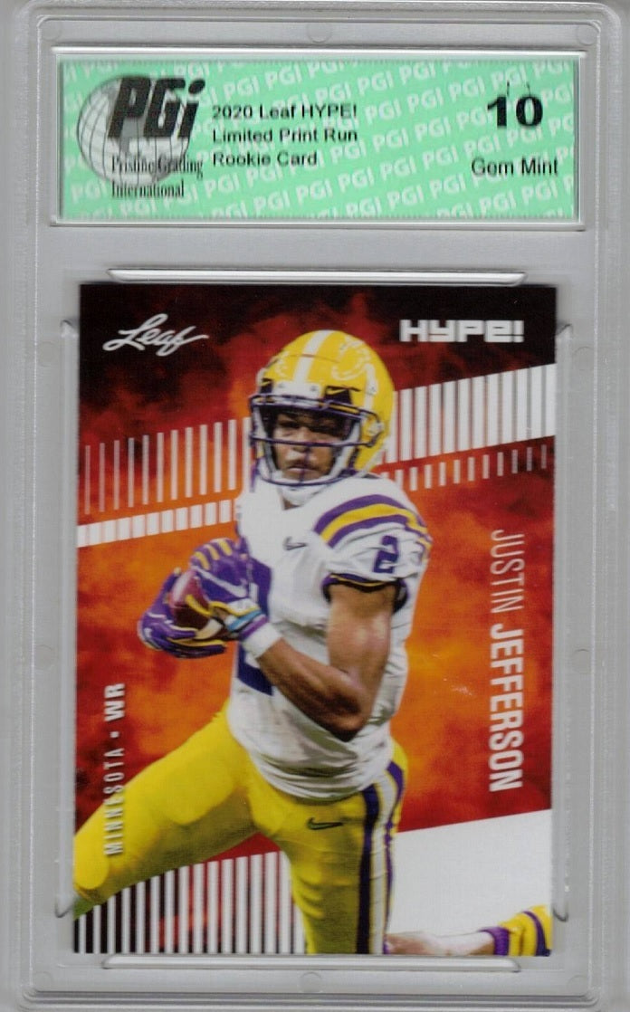 Justin Jefferson Rookie Card Minnesota PGI 10 Gem Mint Football Trading Card 2020 Leaf HYPE! #54A Only 5000 Made